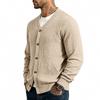V Neck Long Sleeve Buttoned Jacquard Solid Color Casual Vintage Cardigan Sweatshirt