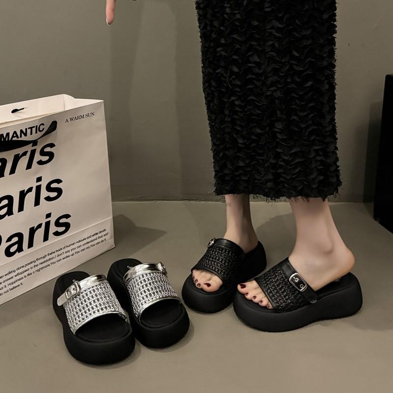 Summer Ladies Thick-soled Fashion Slippers Breathable Mesh Sponge Cake Base One Kick Women's Sandals Leisure Dress Women Shoes