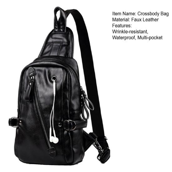 Men Chest Bag Waterproof Faux Leather Crossbody Bag Travel Sling Backpack for Camping Bag Casual Sling