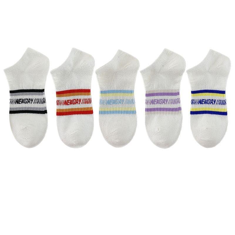 Boat Socks, Women's Cotton Socks, Invisible Socks, Striped Letter, Versatile, Shallow Opening, Low Top, Short Socks, Women's Ankle Socks