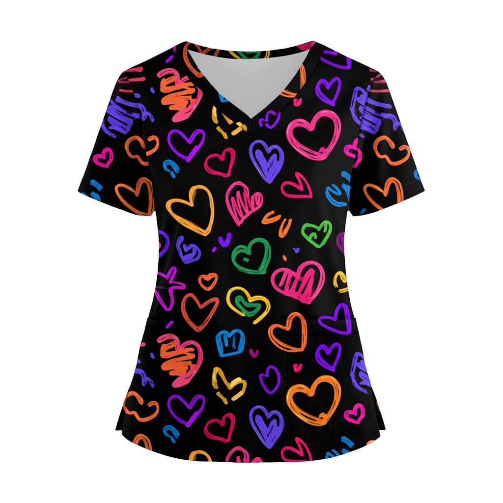 Women's Fashion V,Neck Short Sleeve Overalls With Pockets  Print Tops  Clothes