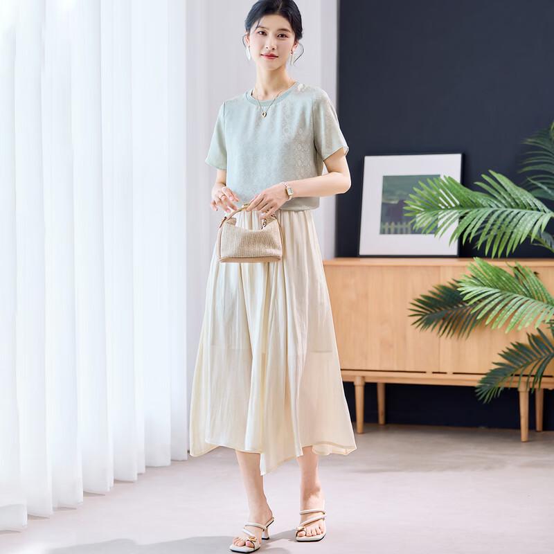 19 Momme Silk Jacquard Round Neck Short Sleeve T-Shirt