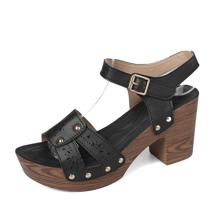 

Женские летние сандалии на танкетке с одной пряжкой, квадратный каблук, ажурные, с открытым носком, пляжные 36 чёрный