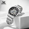 Mens Automatic Mechanical Watch Skeleton Hollow Roman Numeral Dial Waterproof Stainless Steel Business Dress Wrist Watch for Men