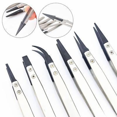 New Plastic Hand Tool Parts Carbon Fiber ESD Tweezers Stainless Steel Replaceable Tips