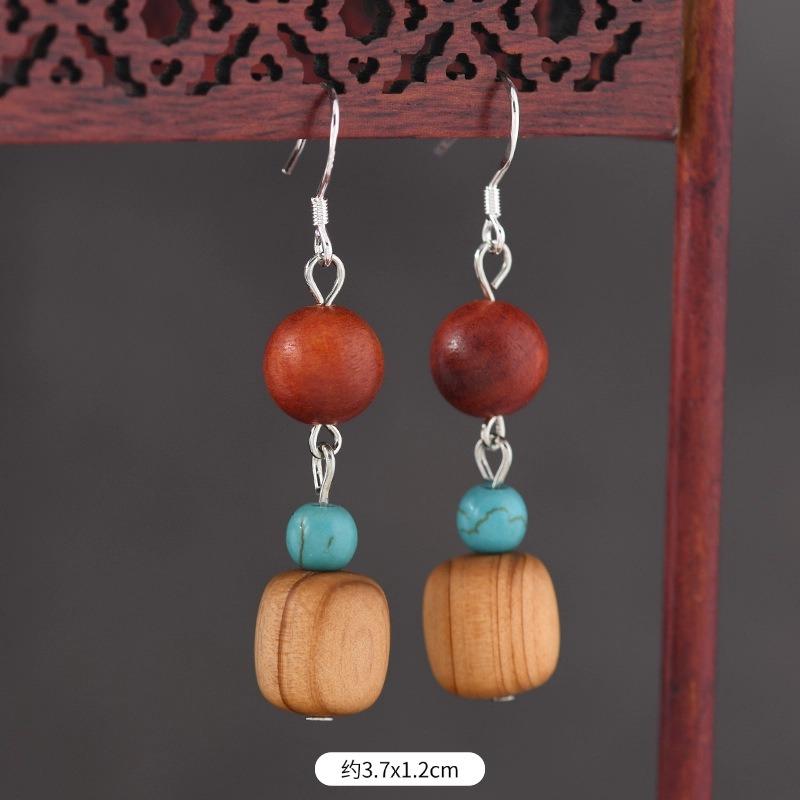 Original Zen Sandalwood Earrings, Retro Literary and Medium Earrings, High-end S925 Silver Hook Earrings for Women