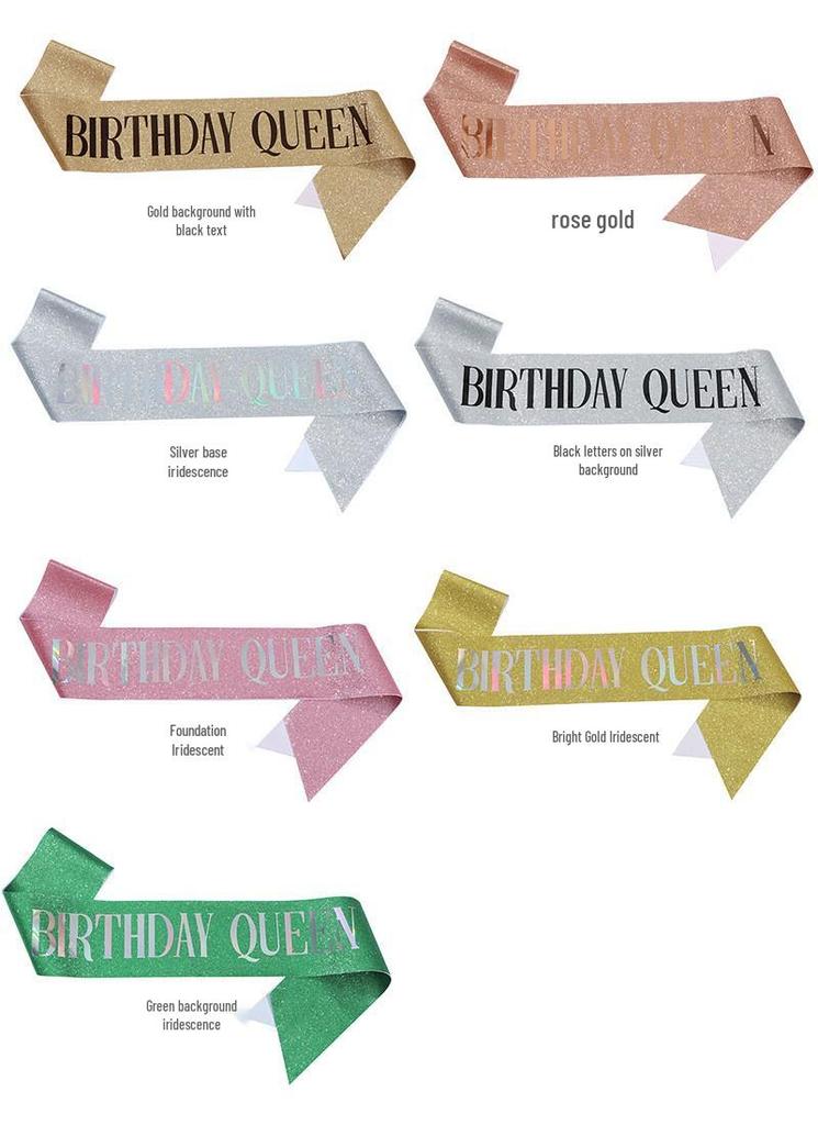 European & American Glitter Princess Birthday Sash for Girls