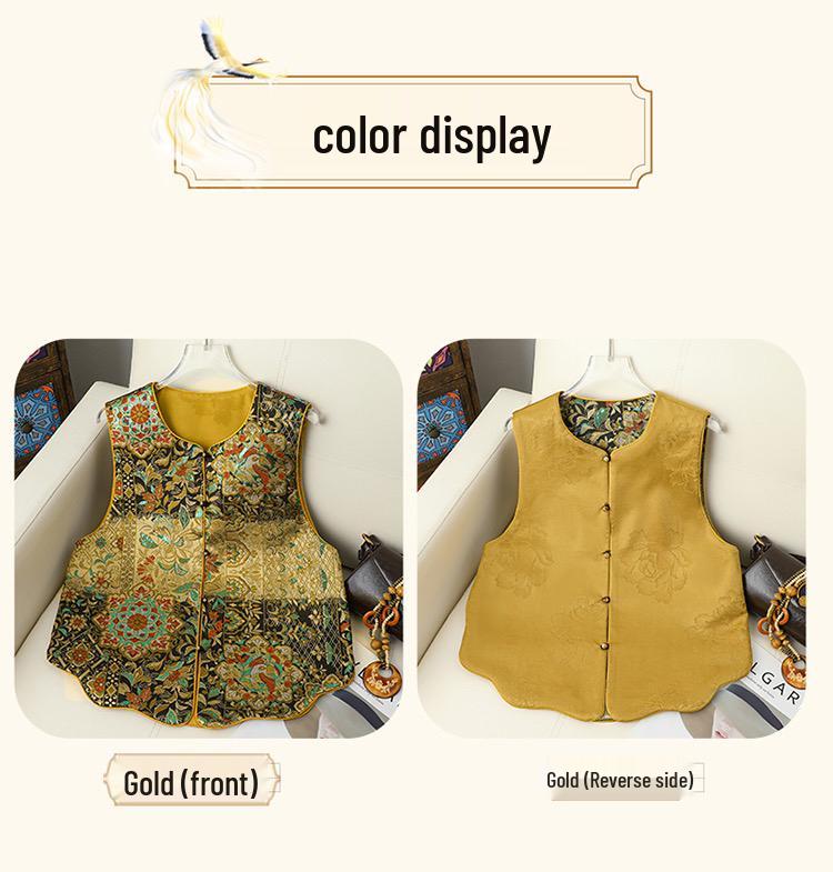 Double-Sided Retro Song Brocade Jacquard Vest for Women – Chinese Style, Tang Suit Inspired.
