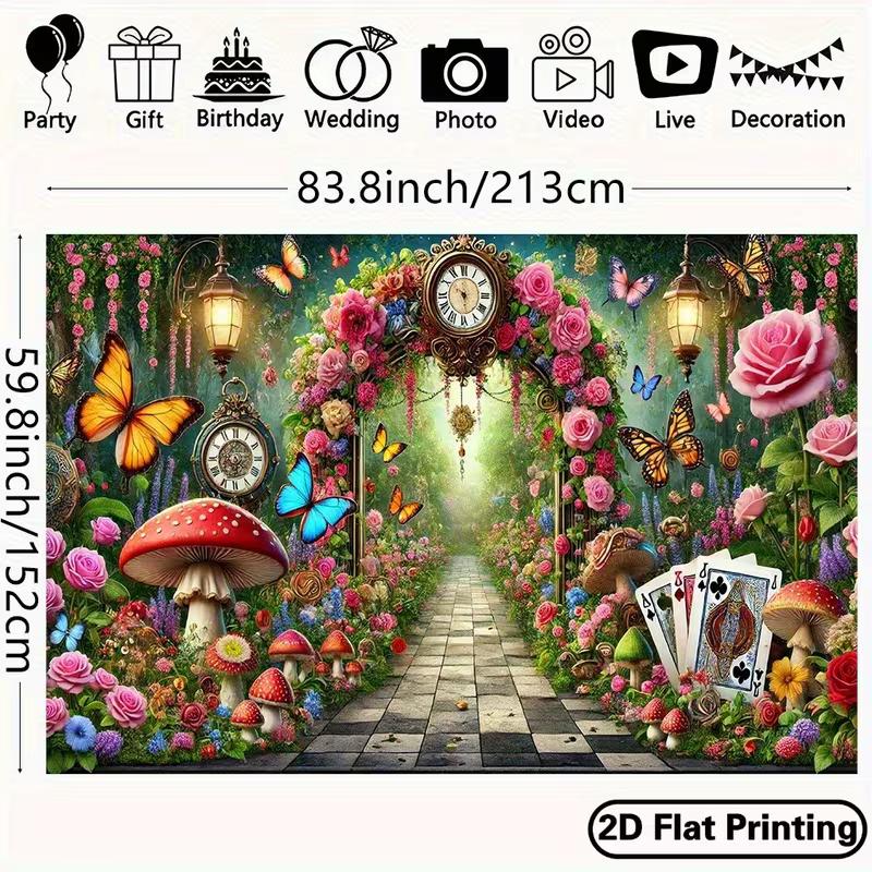 2D Whimsical Wonderland Mushroom & Card Backdrop for Studio & Party