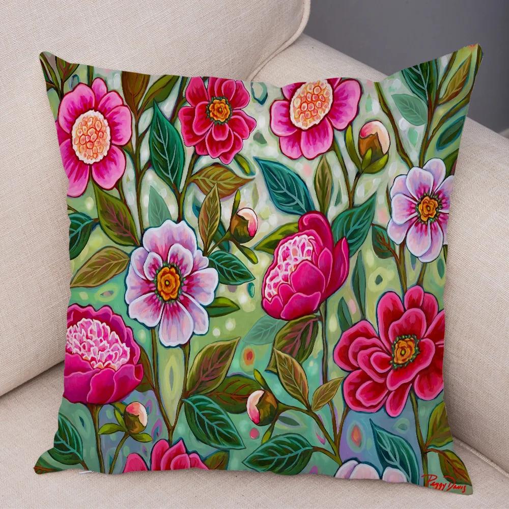 Nordic Watercolor Flower Pillowcase Soft Plush Decor Cartoon Floral Plant Cushion Cover for Sofa Home Children Room Pillow Case