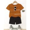 2pcs Boys' Casual Style Summer Outfit Striped Print Round Neck Short Sleeve T-Shirt and Casual Shorts Set, Perfect for Outdoor