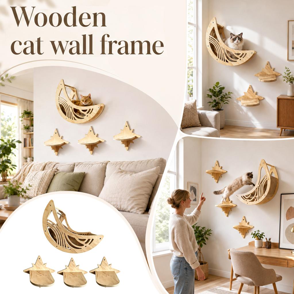 Wooden Wall Shelf with Set for Indoor Climbing, Perching and Resting