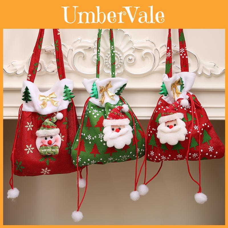 Christmas Linen Gift Holder With Santa And Reindeer Motifs For Seasonal Gift Wrapping