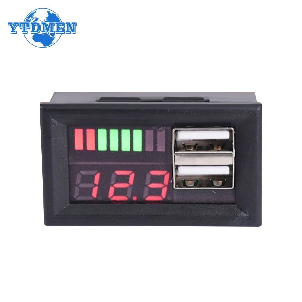 LED Digital Display Voltmeter Mini Voltage Meter Battery Tester Panel for DC 12V Cars Motorcycles Vehicles Dual USB 5V 2A Output
