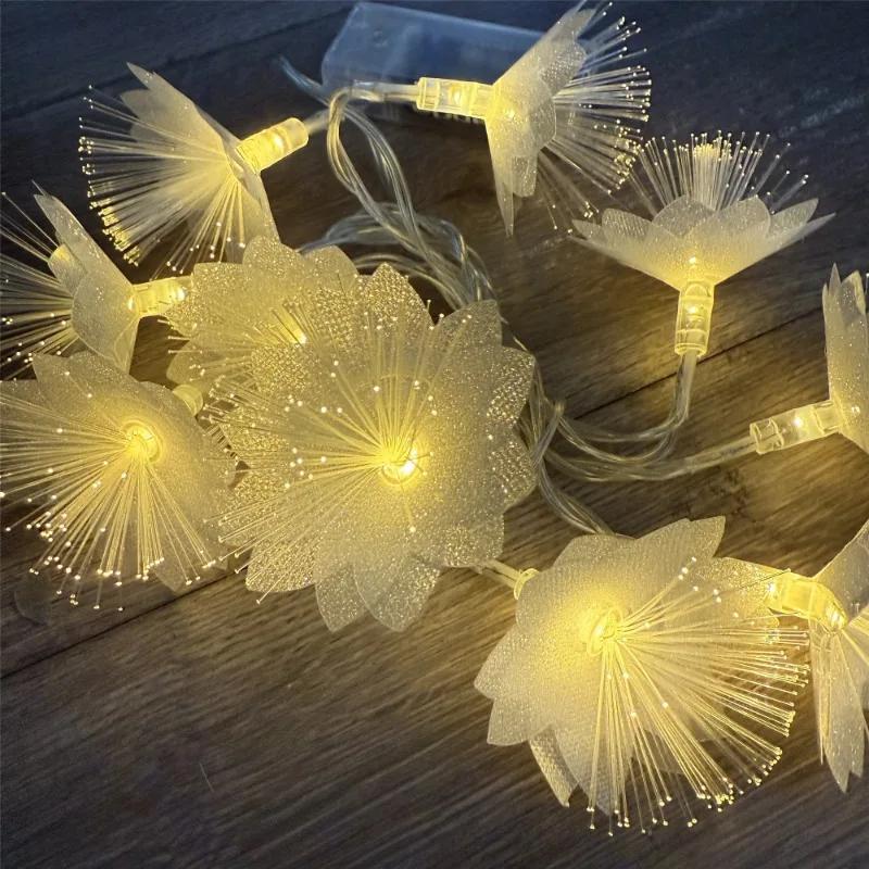 

1.5 10LED/3M 20LED/6M LED Fiber Optic Fairy String Light Battery-operated Garland Wedding Party Christmas Decor Festoon Artificial Flowers Warm-1.5m 10leds
