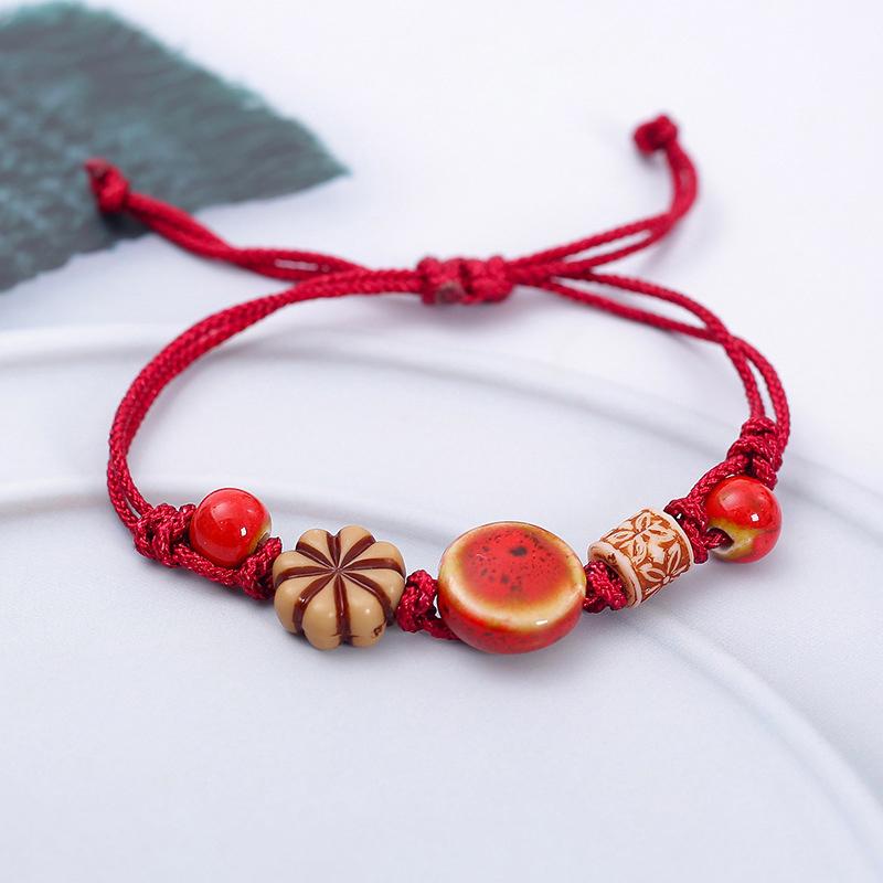 Vintage Star Ceramic Braided Rope Bracelets For Women Girls Sweet Bohemian Style Adjustable Bangles Jewelry Accessories Gifts