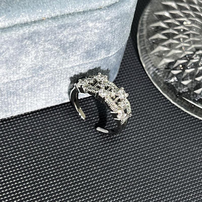 2026 Retro Atmosphere Full of Diamonds Hollow Flower Brushed Personality Fashion Ring Cold Wind Niche Simple Versatile Ring Resizable