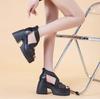 Fashion High Quality 10CM Genuine Leather Peep Toe Shoes Chunky Heels Sandals Pumps Platform Wedge Summer Fashion Ankle Booties Women