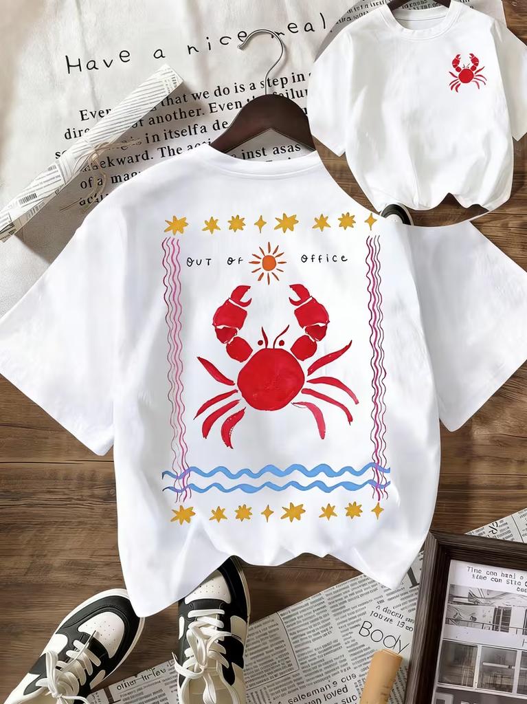Out of Office Crab Graphic TShirt Summer Beach Ocean Print Casual Tee White Short Sleeve Crew Neck Top for Unisex Unisex Wear