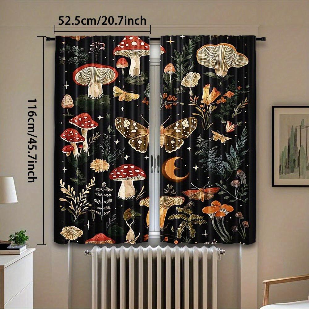 2Pcs Polyester Vintage Mushroom Moonlight Printing Window Curtains Birthday Party Decoration Backdrop Drapes for Living Room