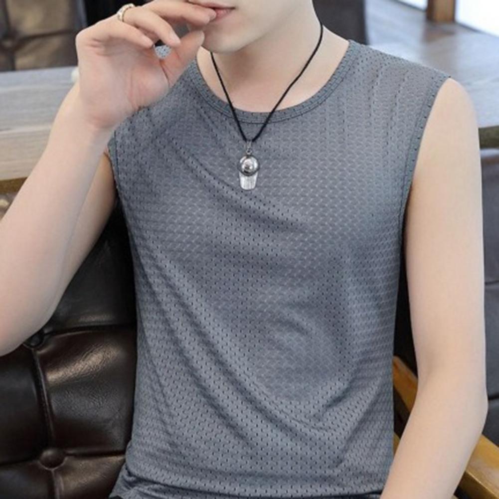 Summer Men Vest Hollow Mesh Sleeveless O Neck Solid Color Plus Size Quick Dry Good Breathability Basketball Gym Workout Tank Top