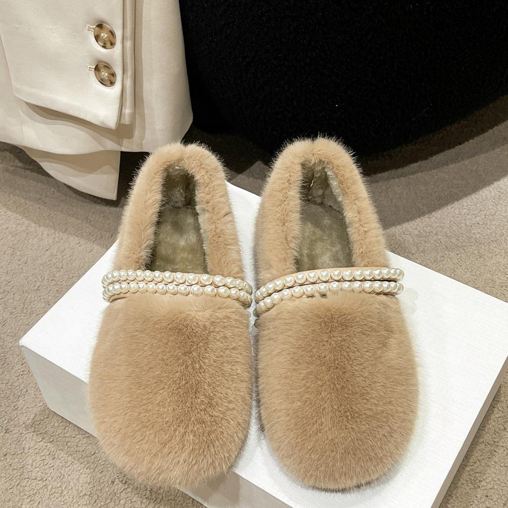 Xiaoxiangfeng Fluffy Shoes for Women In Autumn and Winter, Wearing Velvet White Internet Celebrities, Pedal Doudou Shoes 2025 Cotton Shoes