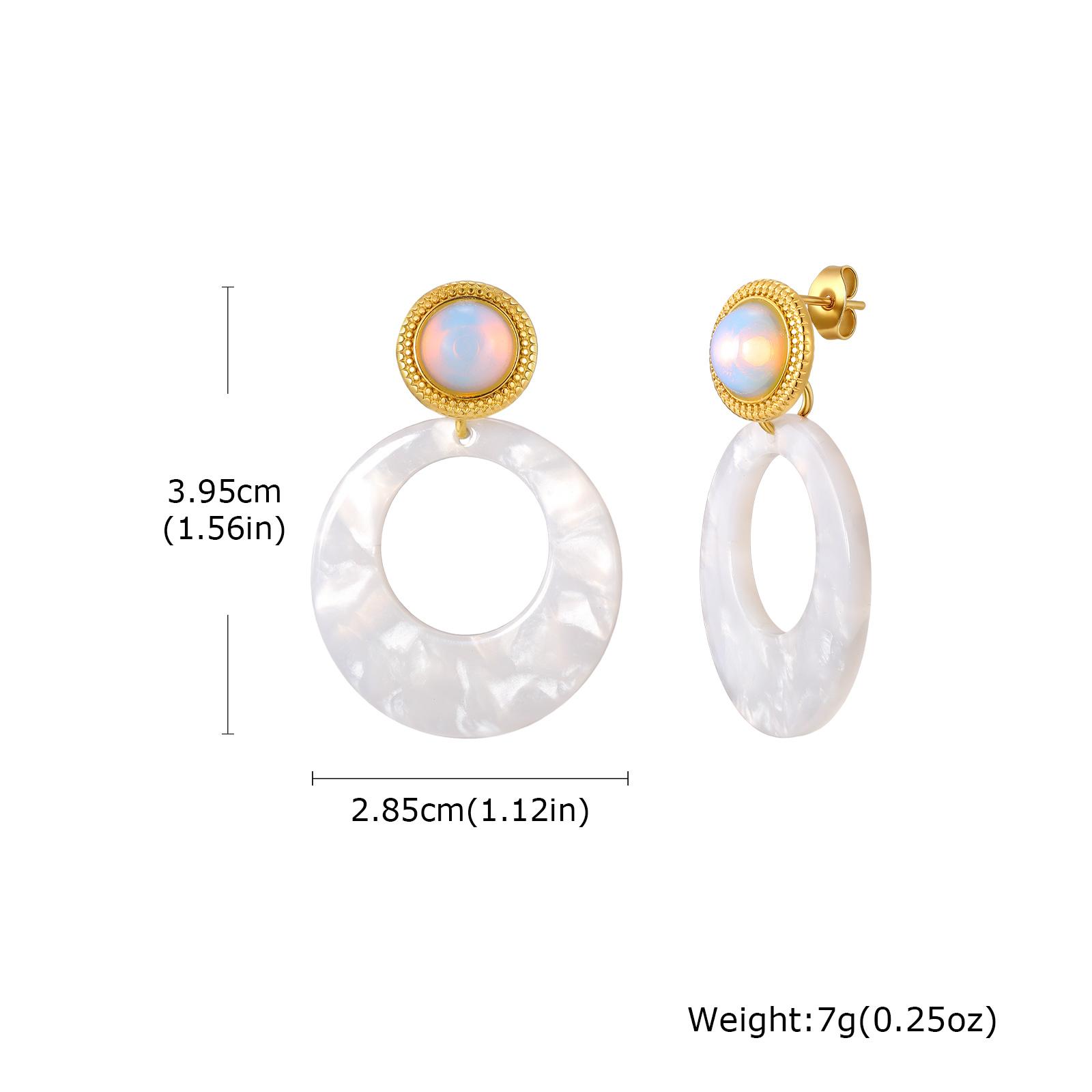 

Trendy Bohemia Style Acrylic Round Drop Earrings, Opal Tiger Eye Stone Stainless Steel Earrings, Natural Stone Jewelry for Women