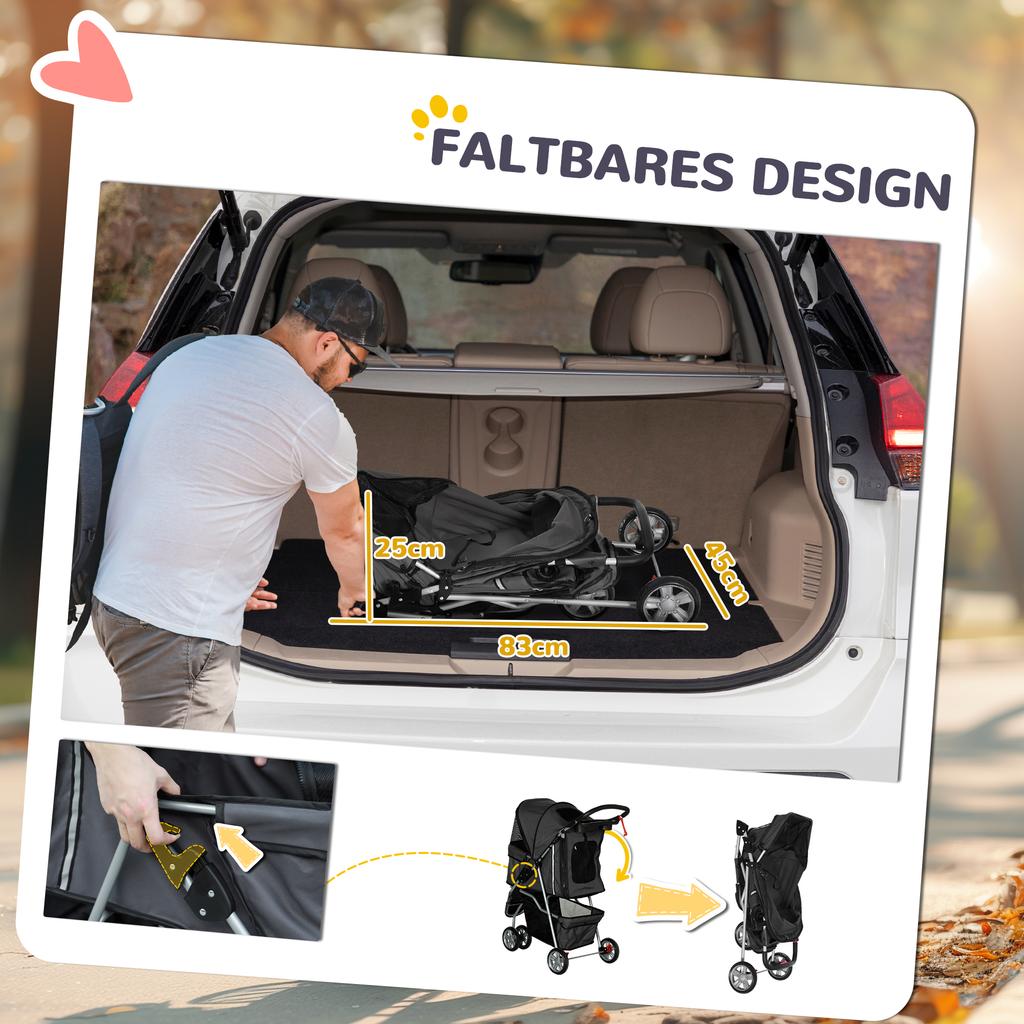 Dog Stroller Dog Buggy, Foldable, for Dogs & Cats up to 10 kg, 75 x 45 x 97 cm, Dark Gray