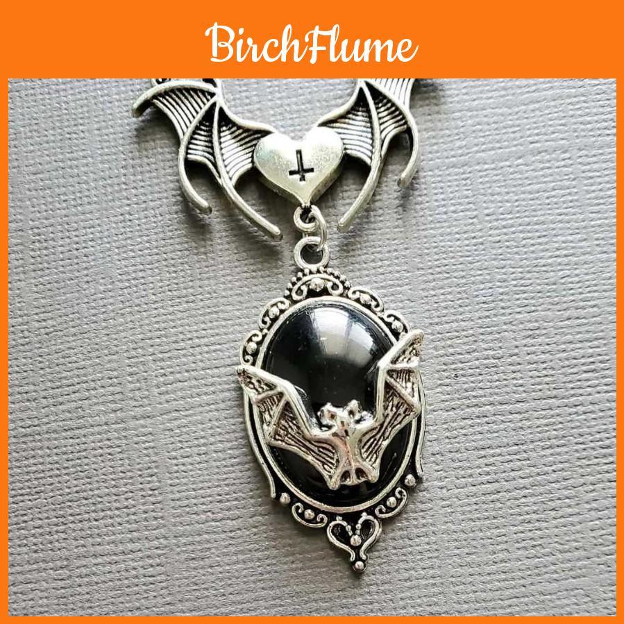 Gothic Vampire Bat Pendant Necklace With Silver Cross Chain For Party Wear
