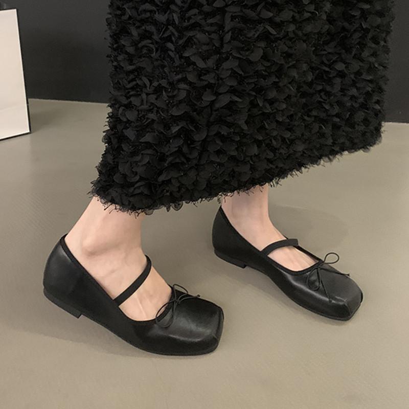 Fashion Bailamos Autumn Women Flats Fashion Square Toe Shallow Ladies Dress Mary Jane Shoes Soft Flat Heel Casual Ballerinas Shoes