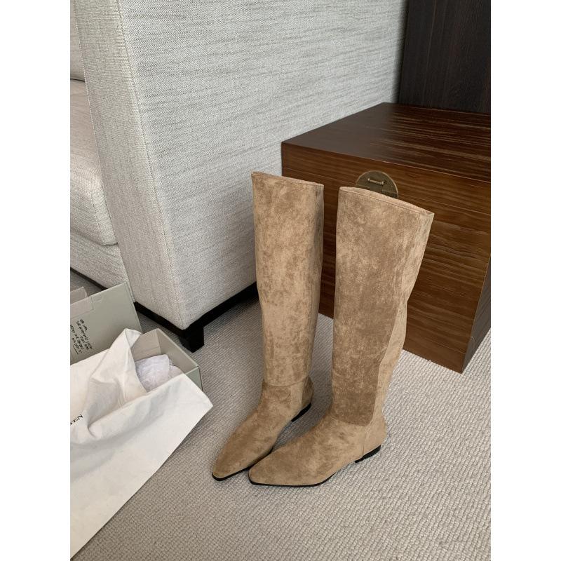 

Western Cowboy Boots Women s Coarse Heel Suede Low Heel Skinny Big Tube Around Long Tube But Knee Retro Folded Pile Boots Women 39 абрикосовый