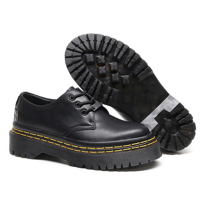 1 Thick-soled Hole Nameplate Iron Plate Ex Martin Shoes Women's Low-top Leather Double Yellow Line Student Muffin Bottom Short Boots Women