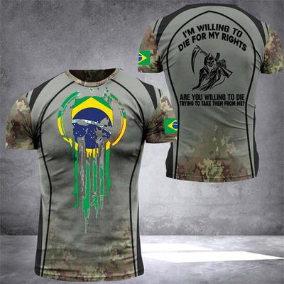 Vintage tričko Brazil Flag Pánská trička 3D tisk Veteráni Brazilská košile s výstřihem do O nadměrný streetwear Krátké rukávy Camo topy