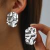 Edelstahl Metall Plissiert Quadrat Ohrstecker Für Frauen Vintage Goldfarbe Unregelmäßig Geometrisch Ohrringe Schmuck Geschenk