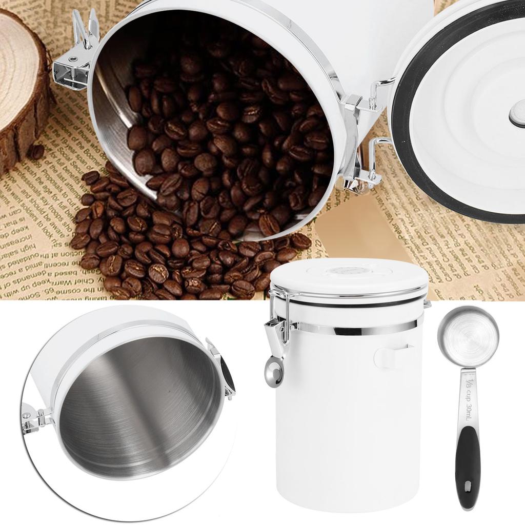1.8L 304 Stainless Steel Sealing Can Airtight Storage Container with Spoon for Coffee Beans Tea Dried FruitWhite Jar