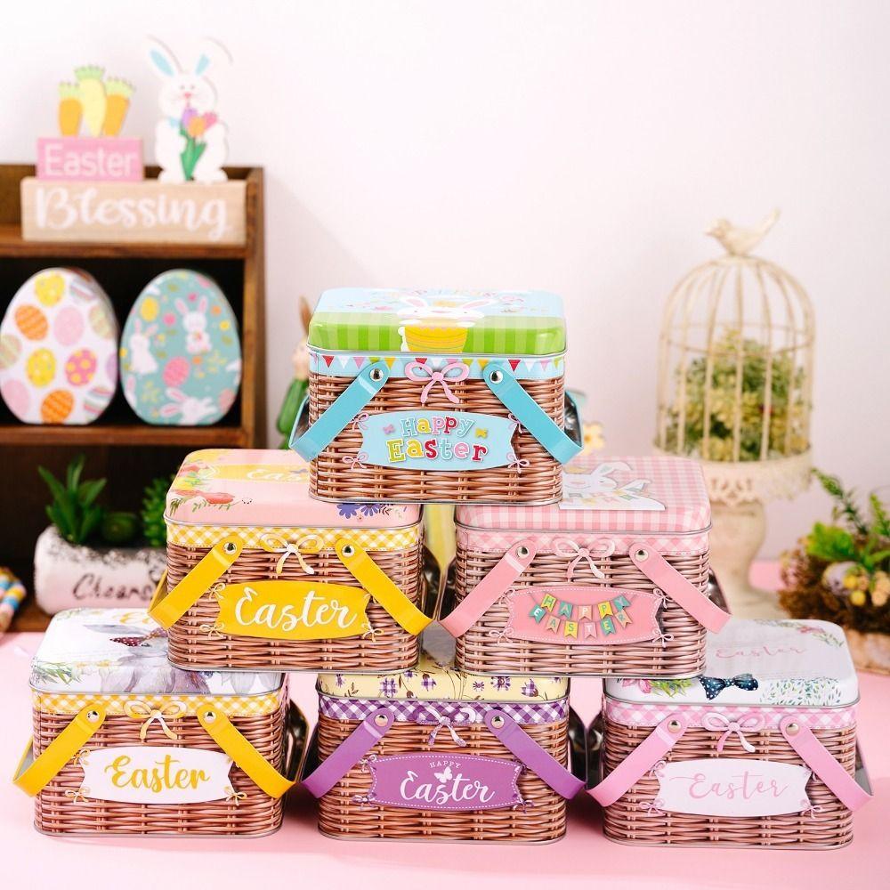 Sealing Easter Metal Tin Box Large Cookie Biscuit Tin Box Multi-functional Snack Storage Box  Party