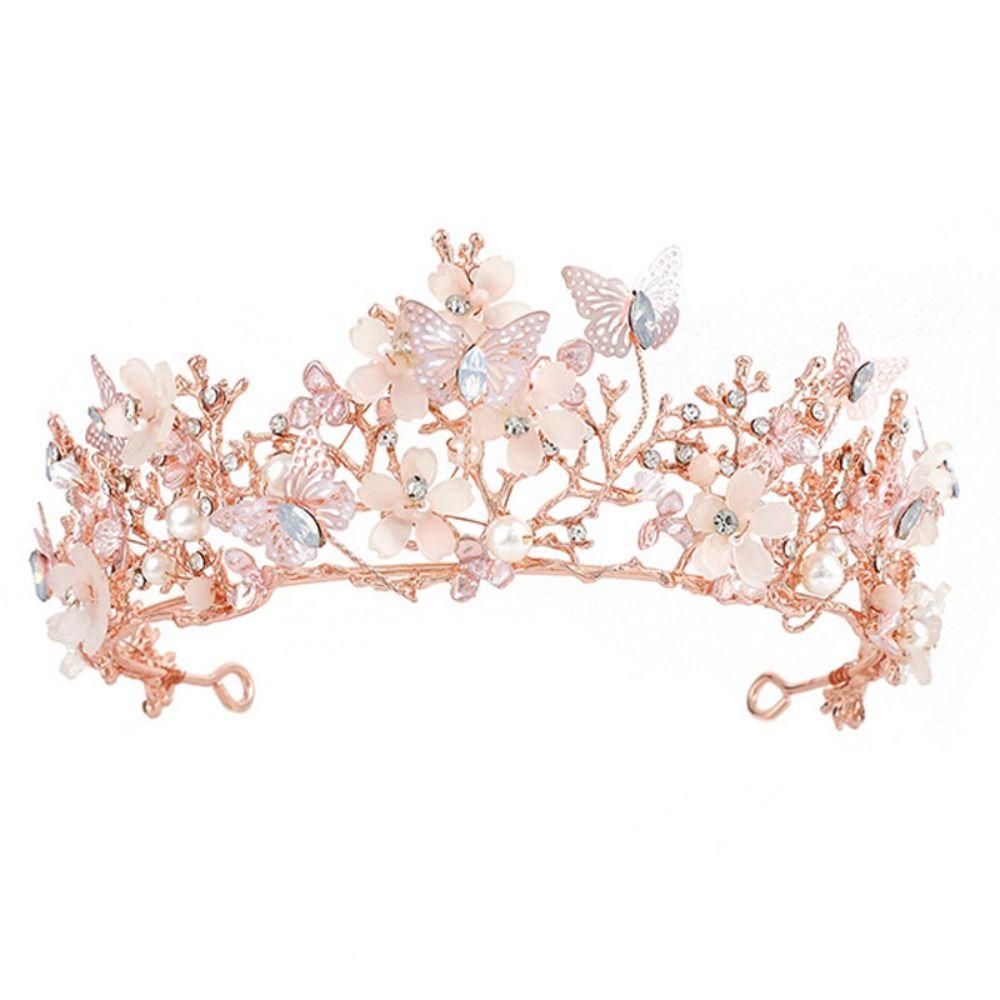 

Hair Headband Wedding Prom Party Butterfly Hairband Baroque Rhinestone Crown Crystal Hair Jewelry рожевий колір золота