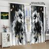 Set Of 2 Polyester Material Floral Watercolor Print Semi Curtains Golden Trim Suitable Bedroom Living Room Office Curtain With Light Filtering Perfect