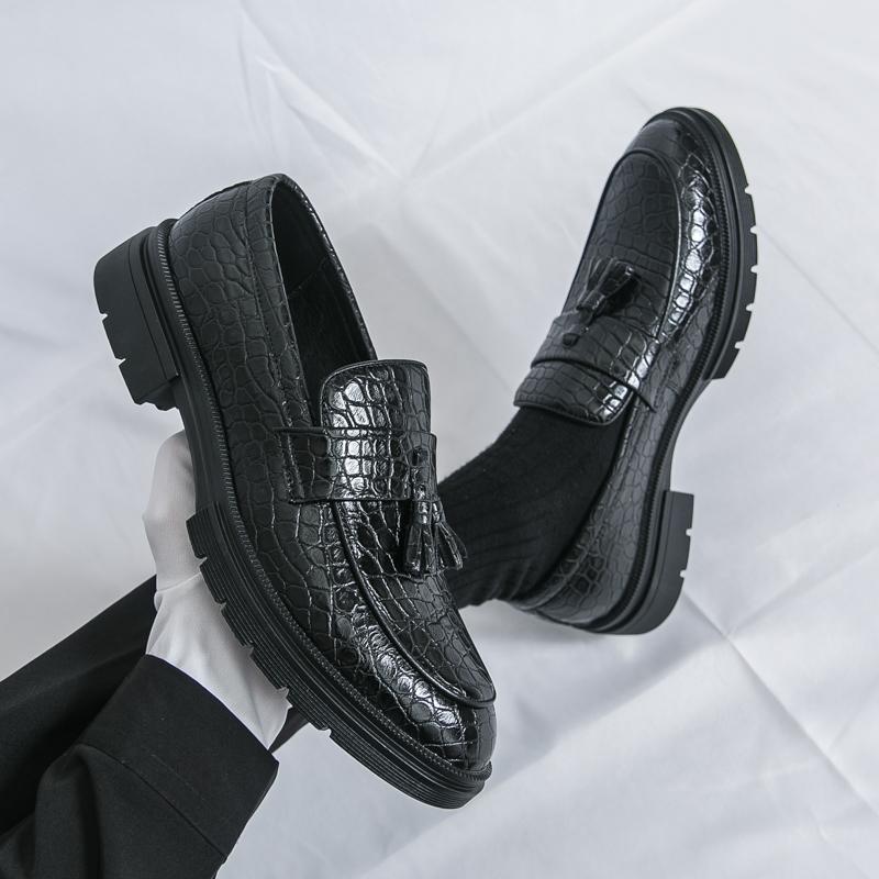 Men'S Dress Shoes Slip On Leather Formal Loafers Platform Social Business Shoes Men Tassel Office Party Leather Shoes Man Loafer