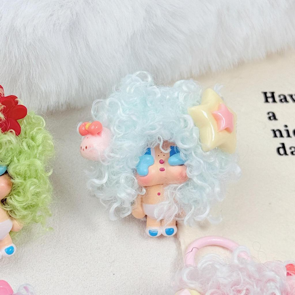 Crying Doll Curly Hair Keychain - Cartoon Charm for Bags & Phones