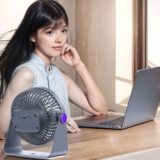 USB Desk Fan 5 Gears Wind Speed Portable Table Fan with 3 Color LED Lights Rechargeable Quiet Small Fan for Home Office Bedroom Desktop