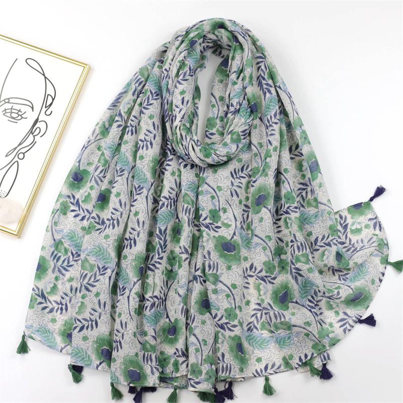 Spain Lovely Poppy Floral Tassel Viscose Shawl Scarf Lady High Quality Wrap Thin Headband Bufandas Muslim Hijab Sjaal 180*90Cm