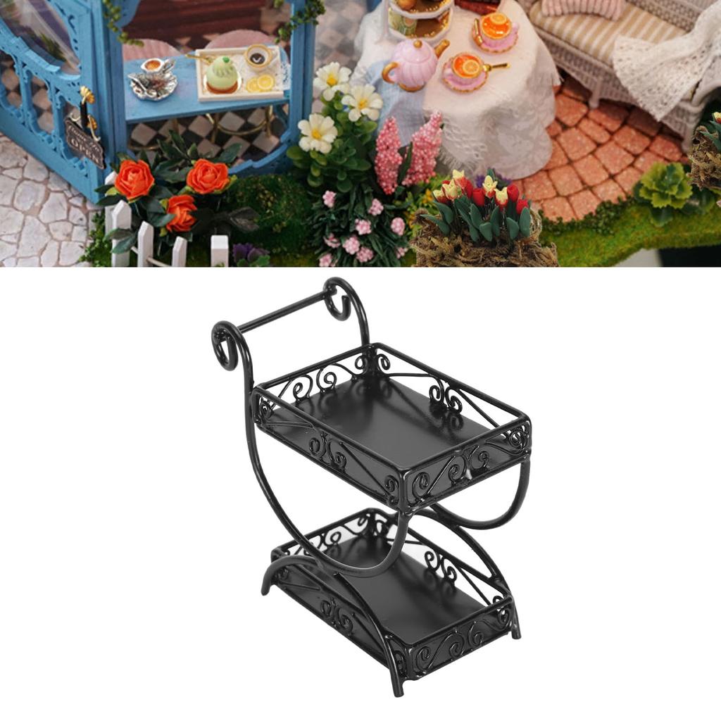 1: 12 Miniature Garden Cart Exquisite Details Metal Flower Cart Ornaments Accessory