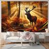 2D Plane 1 Piece of Beautiful Autumn Forest Background Fabric Featuring Majestic Deer Suitable for Living Room or Office