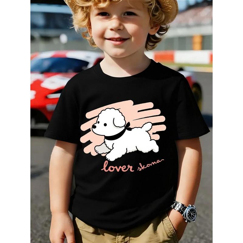 

European sizes Boys Short-Sleeve T-Shirt with Cute Puppy Print - Soft Round Neck Summer Top, Casual Casual Attire Suitable for Home, Outdoor & Sports 98cm чёрный