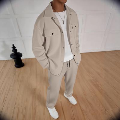Costume de sport décontracté pour homme Simple Veste à revers à double poche avec pantalon droit Ensemble deux pièces