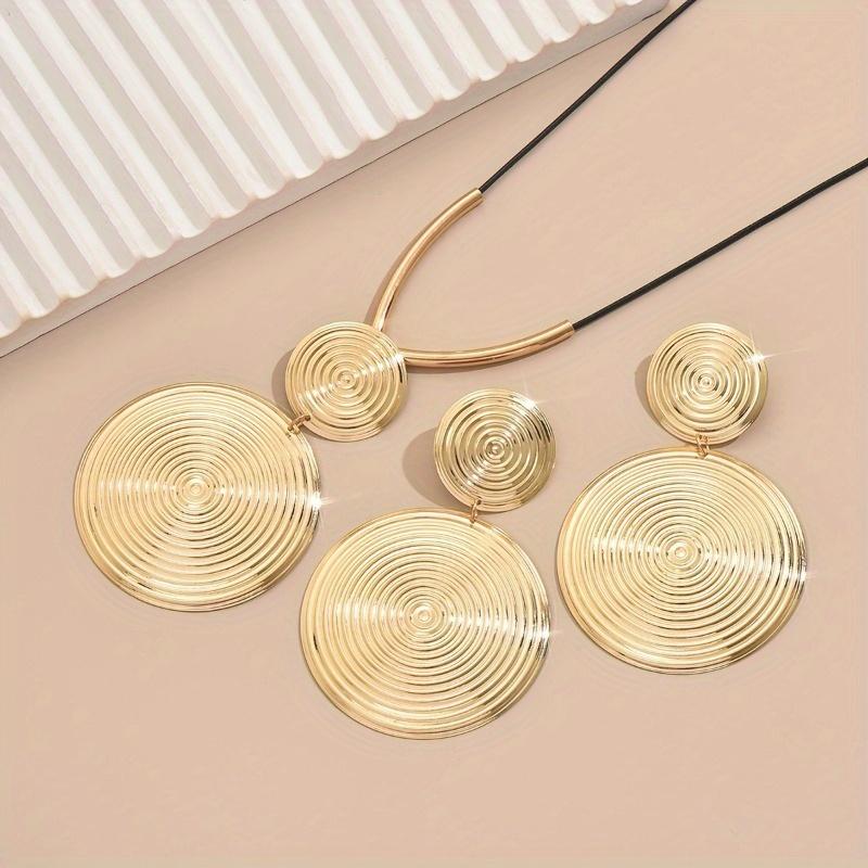 Fashionable Hip-hop Round Pendant Necklace Earrings Women's Suit Minimalist Exaggerated Party Zircon Gift Accessories