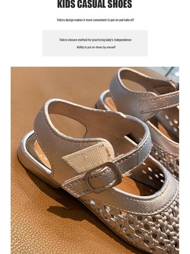 2025 Summer New Girls' Woven Turban Sandals - Soft Sole Toddler Princess Shoes