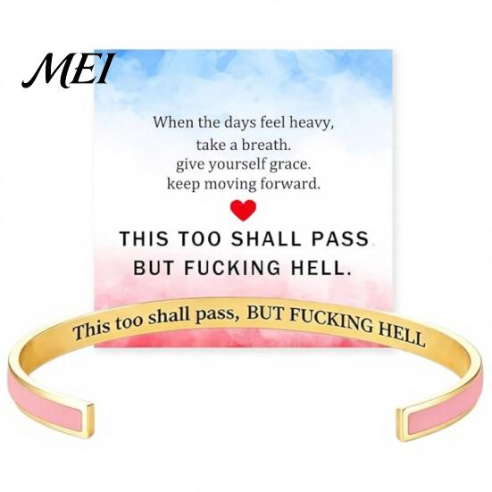 Bracciale Promemoria Resilienza Questo Passerà Anche Questo Bracciale a Manetta con Mantra, Messaggio Nascosto Inciso Elegante Accessorio di Incoraggiamento Ispirazionale