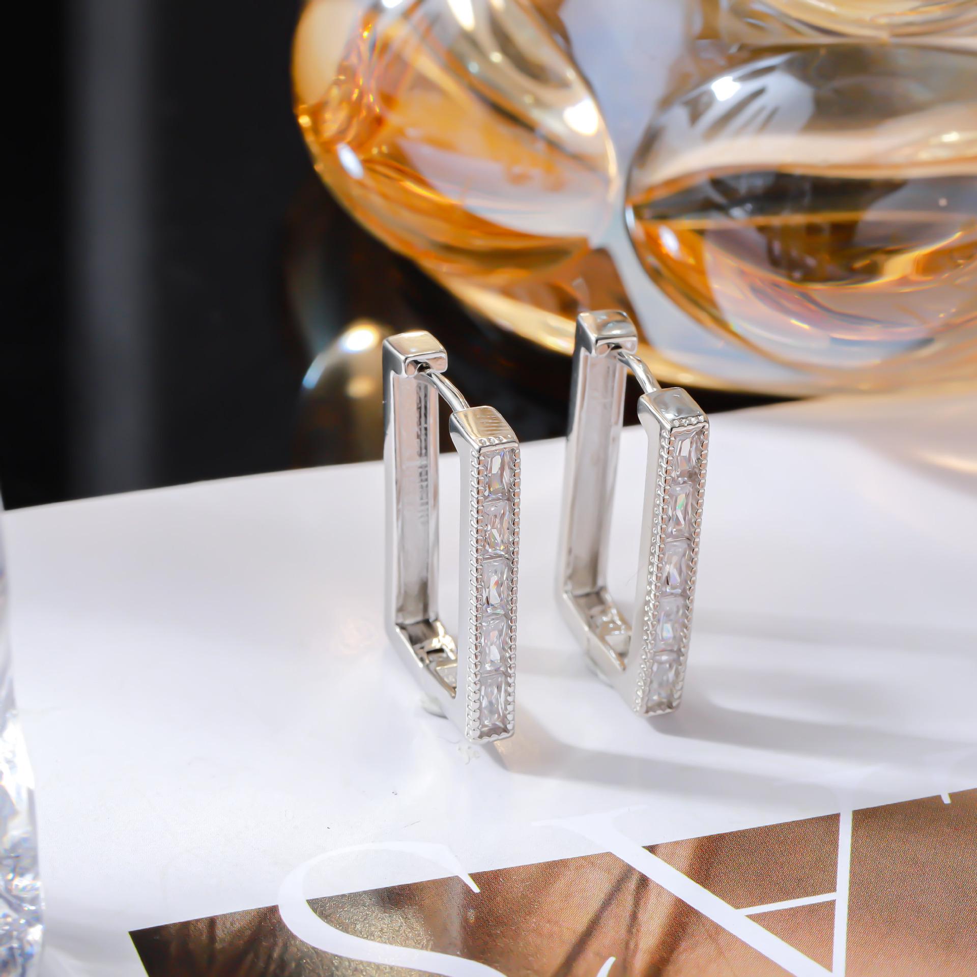 French Geometric Zirconia Single Row Earrings for Women